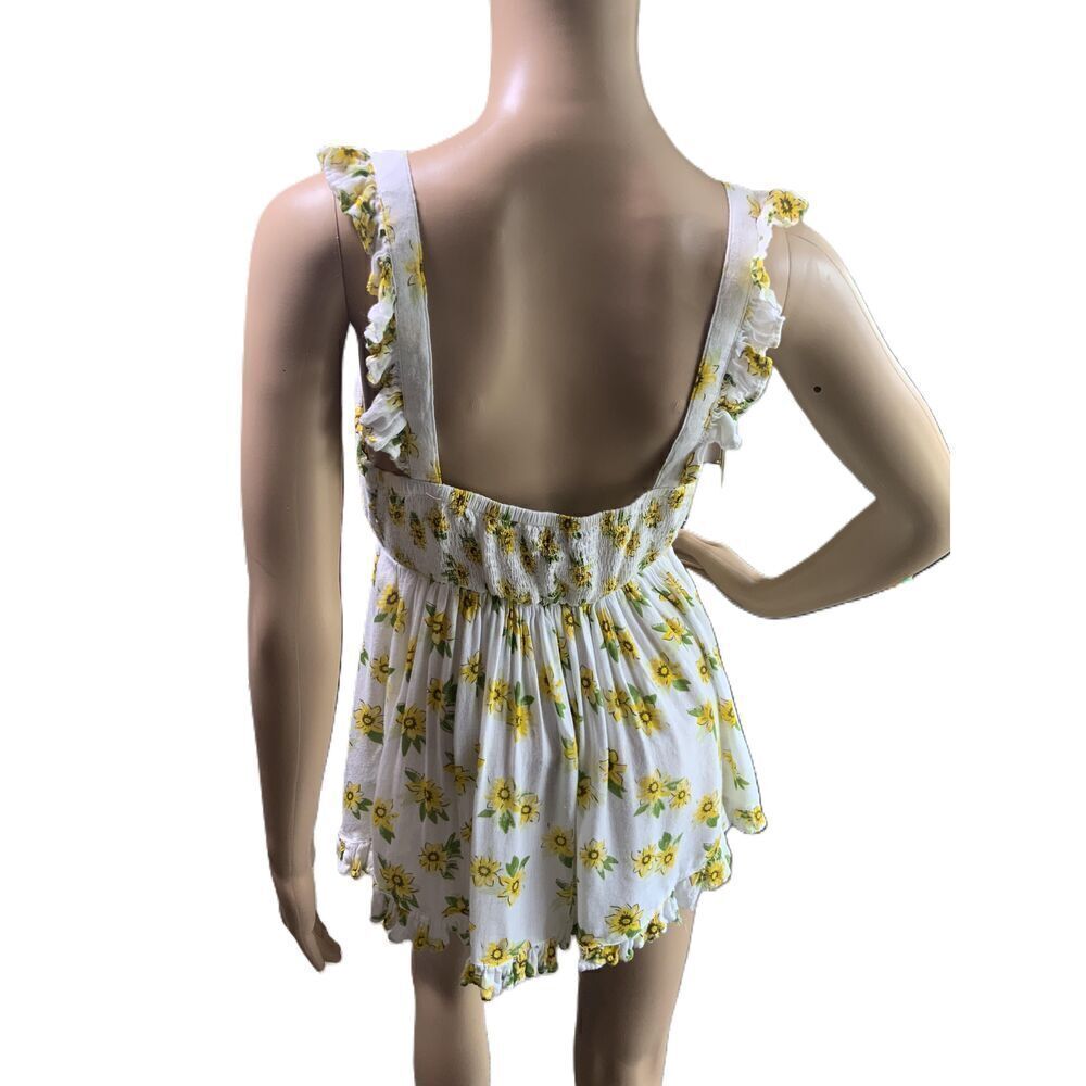 Audrey Lane Yellow Floral‎ Print Sleeveless Ruffled Straps Tank Top Size Large - Picture 10 of 16